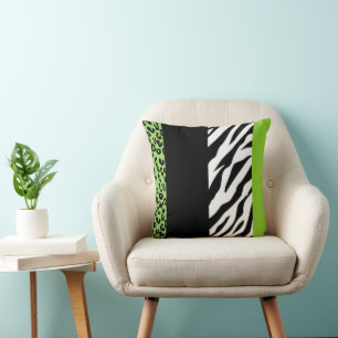 Leopard Print, Zebra Print, Animal Print, Green Kussen