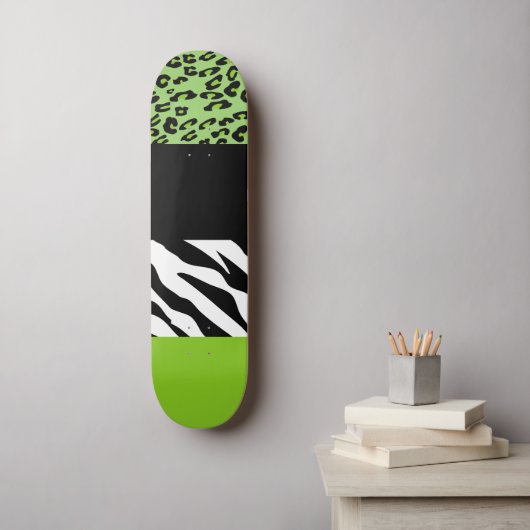 Leopard Print, Zebra Print, Animal Print, Green Skateboard (Muurkunst)