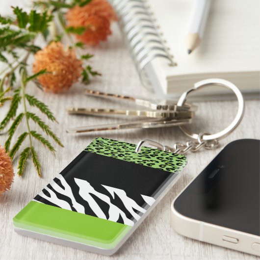 Leopard Print, Zebra Print, Animal Print, Green Sleutelhanger (Voorkant Rechts)