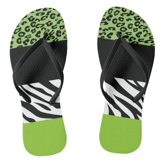 Leopard Print, Zebra Print, Animal Print, Green Teenslippers (Voetbed)