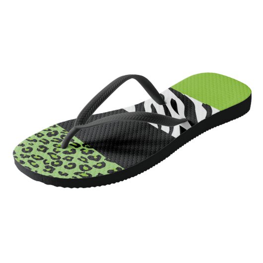 Leopard Print, Zebra Print, Animal Print, Green Teenslippers (Schuin)
