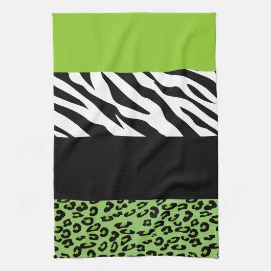 Leopard Print, Zebra Print, Animal Print, Green Theedoek (Verticaal)