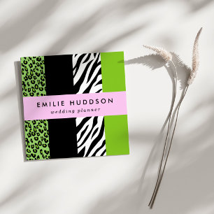 Leopard Print, Zebra Print, Animal Print, Green Vierkante Visitekaartje