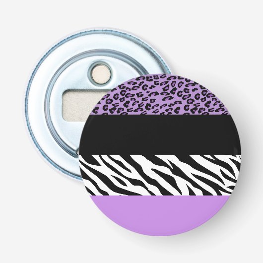 Leopard Print, Zebra Print, Animal Print, Paars Button Flesopener (Voorkant)