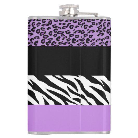 Leopard Print, Zebra Print, Animal Print, Paars Heupfles (Achterkant)