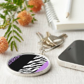 Leopard Print, Zebra Print, Animal Print, Paars Sleutelhanger (Zijkant)
