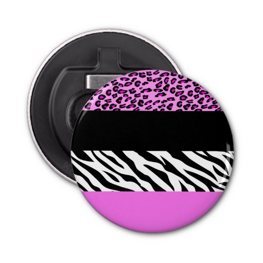 Leopard Print, Zebra Print, Animal Print, Roze Button Flesopener (Voorkant)