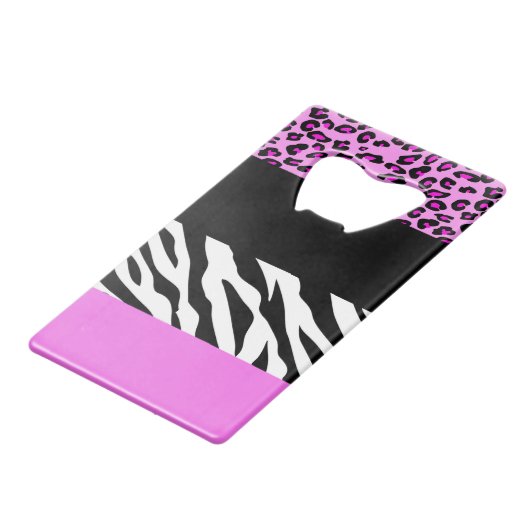 Leopard Print, Zebra Print, Animal Print, Roze Kredietkaart Flessenopener (Achterkant Gekanteld)