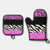 Leopard Print, Zebra Print, Animal Print, Roze Ovenwant & Pannenlap Set (Voorkant)