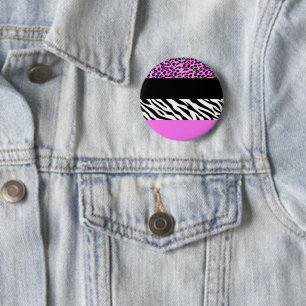 Leopard Print, Zebra Print, Animal Print, Roze Ronde Button 5,7 Cm