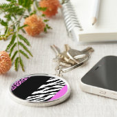 Leopard Print, Zebra Print, Animal Print, Roze Sleutelhanger (Zijkant)