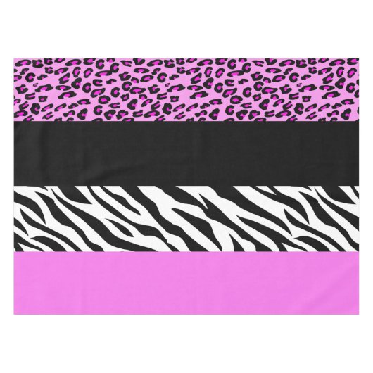 Leopard Print, Zebra Print, Animal Print, Roze Tafelkleed (Voorkant (Horizontaal))