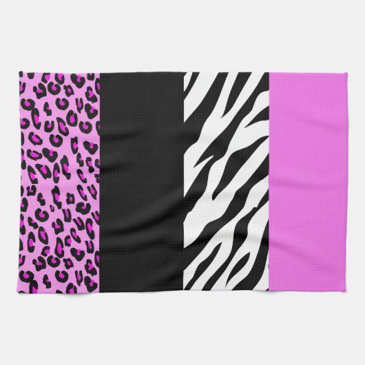 Leopard Print, Zebra Print, Animal Print, Roze Theedoek (Horizontaal)