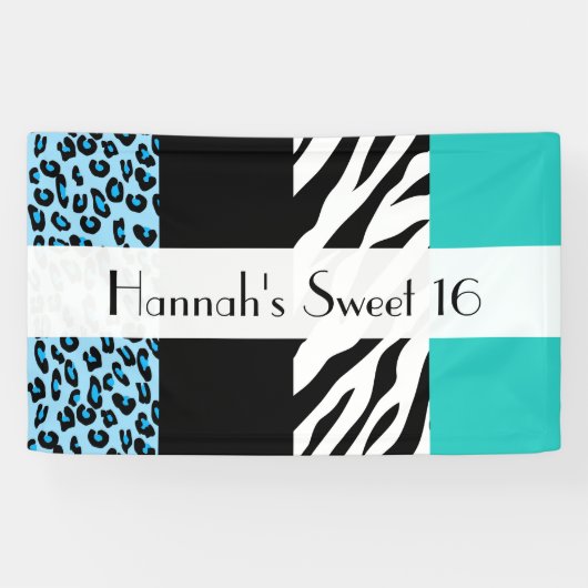 Leopard Print, Zebra Print, Blue, Sweet 16 Spandoek (Horizontaal)
