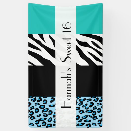 Leopard Print, Zebra Print, Blue, Sweet 16 Spandoek (Verticaal)