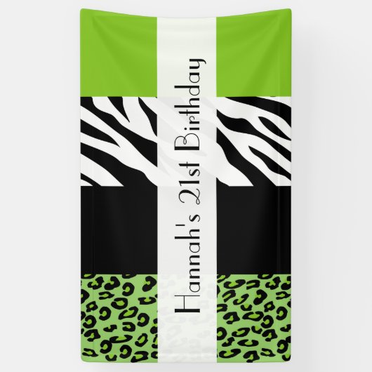 Leopard Print, Zebra Print, Green, Birthday Spandoek (Verticaal)