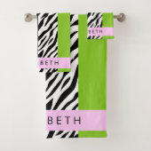 Leopard Print, Zebra Print, Green, Jouw naam Bad Handdoek (Insitu)