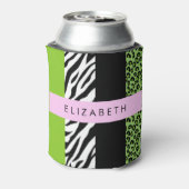 Leopard Print, Zebra Print, Green, Jouw naam Blikjeskoeler (Blikje Achterkant)