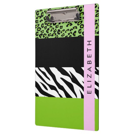 Leopard Print, Zebra Print, Green, Jouw naam Klembord (Links)