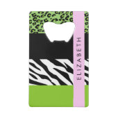 Leopard Print, Zebra Print, Green, Jouw naam Kredietkaart Flessenopener (Achterkant)
