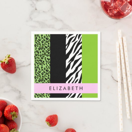 Leopard Print, Zebra Print, Green, Jouw naam Servet (Insitu)