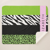 Leopard Print, Zebra Print, Green, Jouw naam Sherpa Deken (Voorkant (horizontaal))