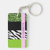 Leopard Print, Zebra Print, Green, Jouw naam Sleutelhanger (achterkant)
