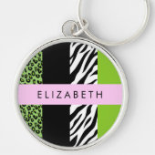 Leopard Print, Zebra Print, Green, Jouw naam Sleutelhanger (Voorkant)