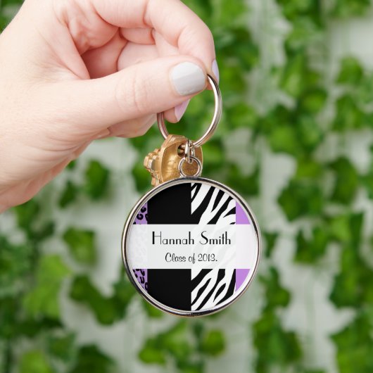 Leopard Print, Zebra Print, Paars, Afstuderen Sleutelhanger (Hand)