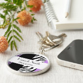 Leopard Print, Zebra Print, Paars, Afstuderen Sleutelhanger (Zijkant)
