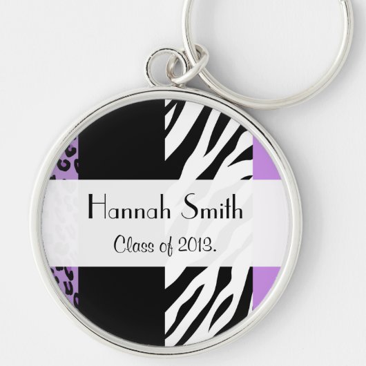 Leopard Print, Zebra Print, Paars, Afstuderen Sleutelhanger (Voorkant)