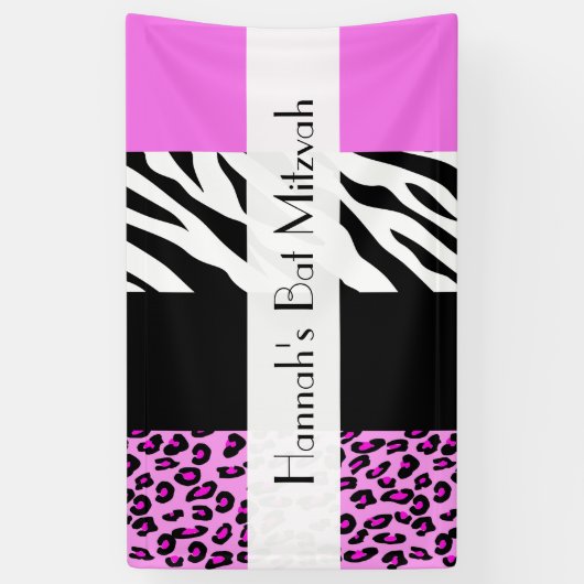 Leopard Print, Zebra Print, Roze, BBT Mitzvah Spandoek (Verticaal)