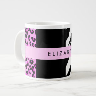 Leopard Print, Zebra Print, Roze, Jouw naam Extra Grote Beker