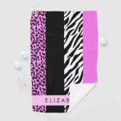 Leopard Print, Zebra Print, Roze, Jouw naam Golfhanddoek (Insitu)