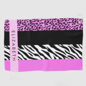 Leopard Print, Zebra Print, Roze, Jouw naam Golfhanddoek (Horizontaal)