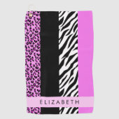 Leopard Print, Zebra Print, Roze, Jouw naam Golfhanddoek (Voorkant)