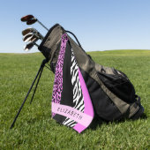Leopard Print, Zebra Print, Roze, Jouw naam Golfhanddoek (Groen)