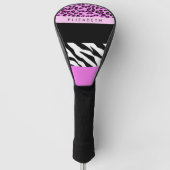 Leopard Print, Zebra Print, Roze, Jouw naam Golfheadcover (Voorkant)