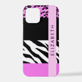 Leopard Print, Zebra Print, Roze, Jouw naam iPhone Hoesje (Achterkant)