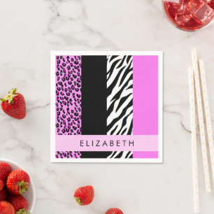 Leopard Print, Zebra Print, Roze, Jouw naam Servet