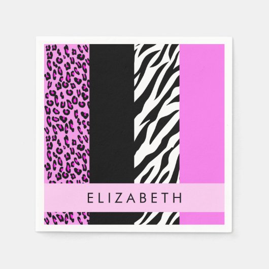 Leopard Print, Zebra Print, Roze, Jouw naam Servet (Voorkant)