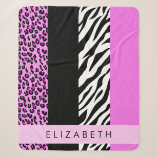 Leopard Print, Zebra Print, Roze, Jouw naam Sherpa Deken
