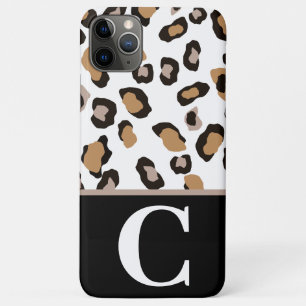 Leopard Print, zwart, wit, Tan Colorblock Initiaal iPhone 11 Pro Max Hoesje