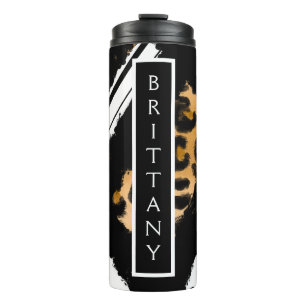 Leopard Print, zwarte en witte poolpunten, strepen Thermosbeker