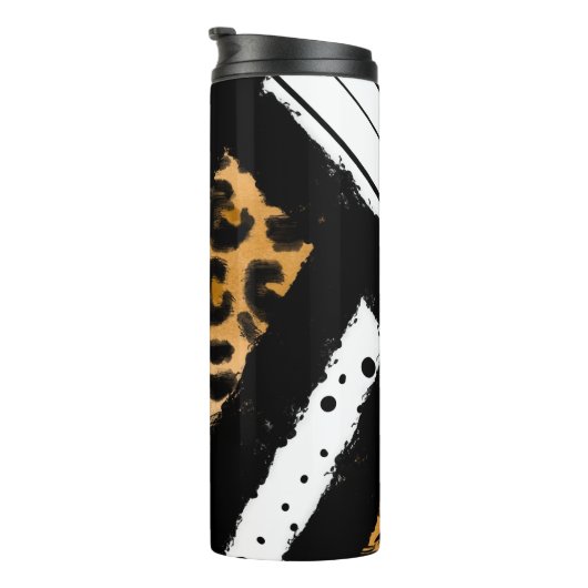 Leopard Print, zwarte en witte poolpunten, strepen Thermosbeker (Geroteerd rechts)