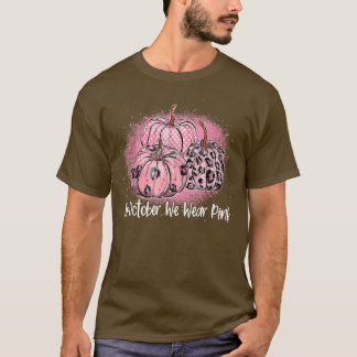 Leopard Pumpkins Pink Warrior Breast Cancer Hallow T-shirt