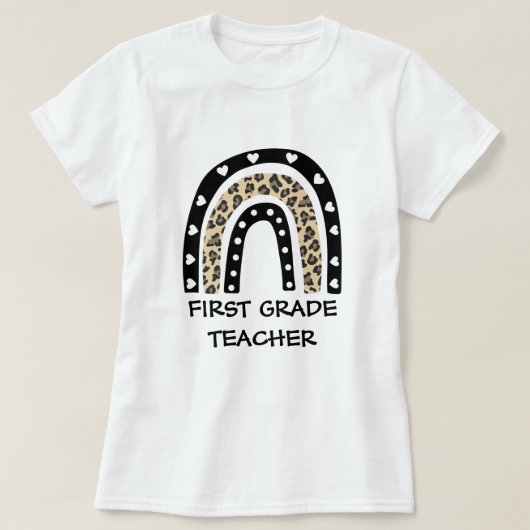 Leopard Rainbow First Grade Teacher T-shirt (Design voorkant)