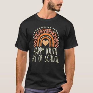 Leopard Rainbow Happy 100th Day School Cute 100 Da T-shirt