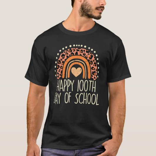 Leopard Rainbow Happy 100th Day School Cute 100 Da T-shirt (Voorkant)
