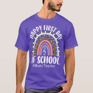 Leopard Rainbow Music Teacher First Day Terug naar T-shirt